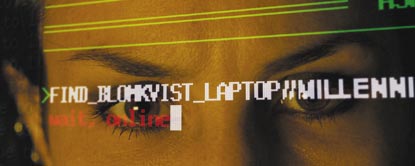 Close Up Of Lisbeth Salander With Writing From A Computer Screen Reflected Across Her Eyes