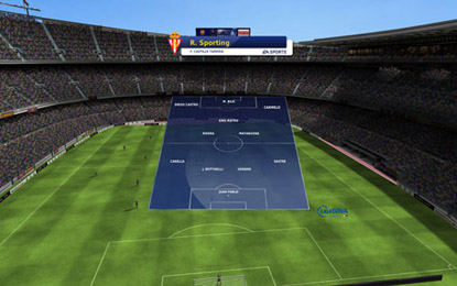 A view of a stadium and the team's formation before a match