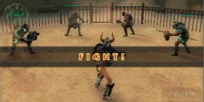 A fight in a cage where the player is surrounded by four opponents