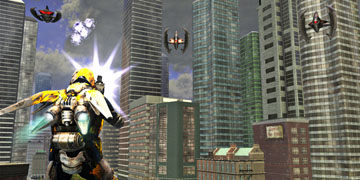 The player, firing at airborne enemies