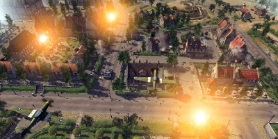 Explosions litter the sky as an air assault takes place