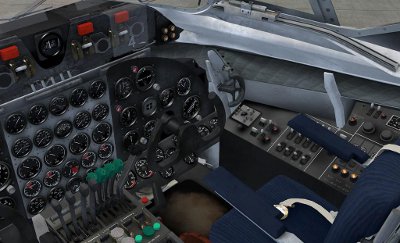 The right-hand seat and instrument panel, inside the cockpit