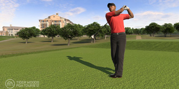 Tiger Woods, half-way through a swing