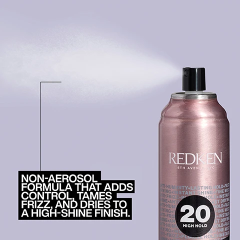 image 1, non areosol formula that adds control, tames frizz and dries to a high shine finish. image 2, anti-humidity, long lasting hold, non areosol packaging, formulated with wheat protein. image 3, pro tip = spray on to wet curls before diffusing to keep curls intact and combat frizz. image 4, lookfantastic verified customer review = if you have quite fine or easily blown about hair then this product is a must have. it really holds but is not dry and brittle to the touch. image 5, new look. image 6, style confidently.