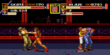 A two-on-two fight, in a 2D fighting game
