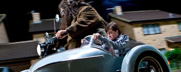 Hagrid And Harry On A Flying Motorcycle With Sidecar