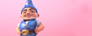 Animated Garden Gnome Called Gnomeo With A Light Pink Background
