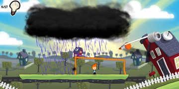 The player has drawn a shelter over-head to block the rain