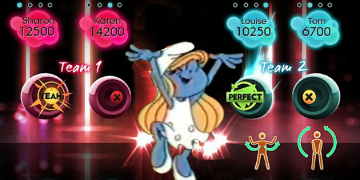 Smurfette dancing alone, during a 4-player game