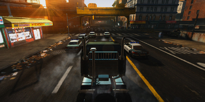 Driving a truck through traffic in the city