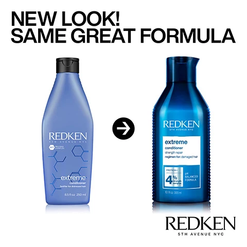Image 1, new look same great formula. Image 2, conditioner formulated with protein. strength repair for damaged hair promotes overall hair health. Image 3, extreme conditioner for damage repair. 73% less breakage, detangles and smooths. Image 4, after shampooing, apply and distribute through wet hair and rinse. Image 5, damage repair routine, shampoo, condition and treat. Image 6, formulated with protein. Image 7, lookfantastic verified customer review = great for damaged hair. i love the redken extreme collection for when my hair is in need of some TLC.