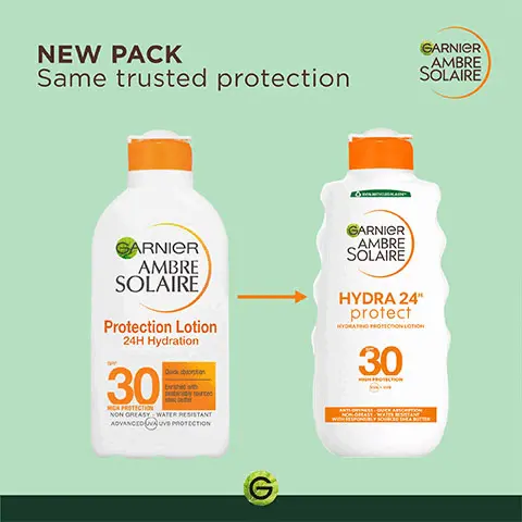 New pack, same trusted protection. Image 2, Apply just before exposure, re-apply frequently and generously, avoid eye area. Image 3, A strict formulation charter- high protection, against UVB, UVA, long UVA, tested under dermatological control, Garnier supports European Cancer leagues, anti-dryness formula, water resistant, non-greasy and quick absorption, responsibly sources shea butter, 100% recyclable plastic bottle