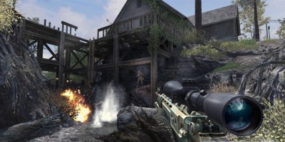 A player wielding a sniper rifle, being fired at by and enemy