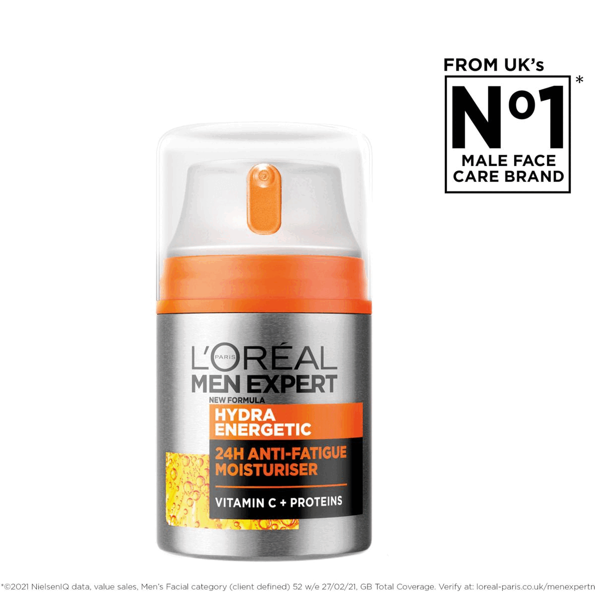 Image 1, UK's No1 Male Face Care Brand. Image 2, Fight 5 signs of fatigue - 24 hour intense hydration, targets fatigue fine lines, fights dark circles, provides healthy looking skin, fresh feeling. Image 3, we've had a make over. Image 4, anti-fatigue formula with proteins and vitamin C. Image 5, a boost of energy for you skin. Image 6, The energy boost for face and body