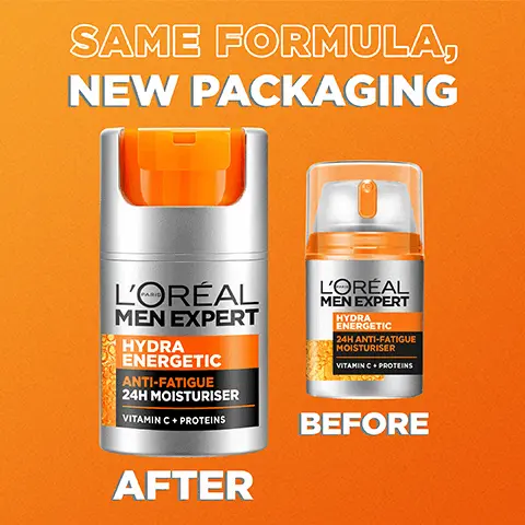 Image 1, Same formula, new packaging before and after. Image 2, A boost of energy for your skin. Image 3, anti fatigue formula with proteins and vitamin C. Image 4, fights 5 signs of fatigue: 24 hour intense hydration, targets fatigue fine lines, fights dark circles, provides healthy looking skin and fresh feeling. Image 5, The energy boost for face and body and eye.
