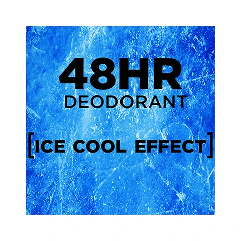 Image 1 - Blue background resembling ice with text 48HR DEODORANT [ICE COOL EFFECT]. Image 2 - Close-up of a blue ice texture with the text WITH [ACTIVE MICRO CAPTORS]. Image 3 - An image shows a LOréal Men Expert Fresh Extreme spray antiperspirant and a LOréal Men Expert Fresh Extreme roll-on antiperspirant on an icy background with text overlays SPRAY and ROLL-ON and product text LOréal MEN EXPERT FRESH EXTREME 48H DRY NON-STOP.