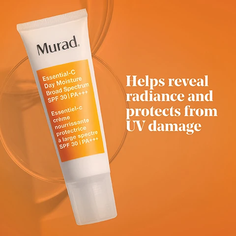 Image 1, helps reveal radiance and protects from UV damage. image 2, SPFs for radiance and firmness. essential c-day moisture SPF 30. oily, balanced, combination dry and sensitive skint types. brightens with vitamin c, hydrates, protects and revitalises, no white cast. age balancing moisture SPF 30 = balanced, combination and dry skin types. nourishes, protects and helps improve elasticity. no white cast. image 3, next generation vitamin c = improves skin clarity, brightens and evens tone. gingko biloba = potent antioxidant that helps shield skin from environmental aggressors. broad spectrum sunscreens = help block UV rays. image 4, 3 steps to vibrant skin, brighten and protect with vitamin c. 1 = essential c cleanser = cleanse with essential c cleanser, pat dry. 2 = vita-c glycolic serum = apply vita-c glycolic serum over face, neck and chest. 3 = essential-c day moisture SPF 30 = smooth essential c-day moisture SPF30 over face, neck and chest.