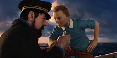Tintin and Captain Haddock on a Boat