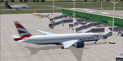 A huge Boeing 777 at a terminal
