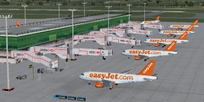 An Easyjet fleet at a terminal