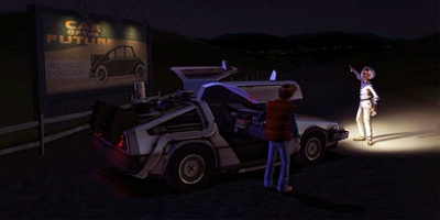 Doc and Marty standing by the time machine
