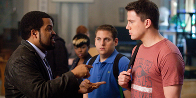 Jonah Hill and Channing Tatum Talking to Ice Cube