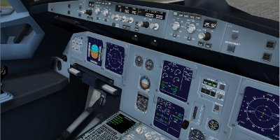 The cockpit view of an Airbus A320