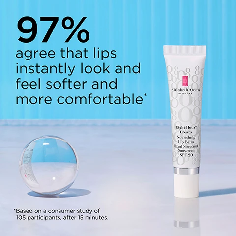 Image 1, 97% agree that lips instantly look and feel softer and more comfortable. based on a consumer study of 105 participants after 15 minutes. image 2, SPF 20 protection. image 3, 8 great benefits = UVA/UVB protection. moisture all day, strengthen, add shine, antioxidant rich, soften, smooth and prime. image 4, moisturising balm, sheer formula. image 5, formulated with = nasturtium leaf extract = defends against environmental aggressors. shea butter = leaves skin feeling smoother. vitamin e and linolenic acid = helps maintain the skin's lipid barrier. image 6, choose your lip treatment. lip protectant stick SPF 15, intensive lip balm, nourishing lip balm SPF 20.