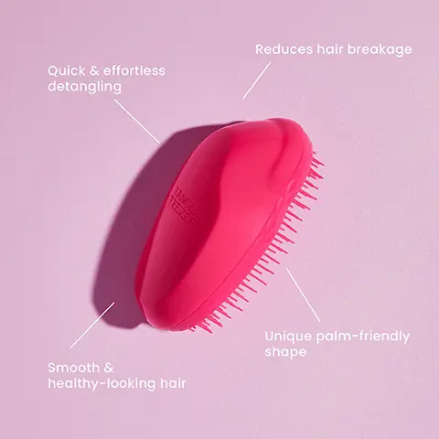 Image 1,  Quick & effortless detangling Reduces hair breakage TANGLE TEEZER wwwwww Smooth & healthy-looking hair Unique palm-friendly shape Image 2, ﻿ 9.9 cm 6.6 cm The Original Mini 11.9 cm 7.9 cm The Original