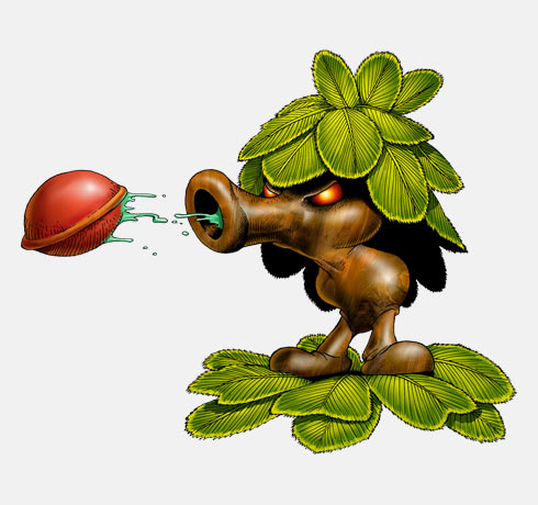 a bush monster firing balls out of its mouth
