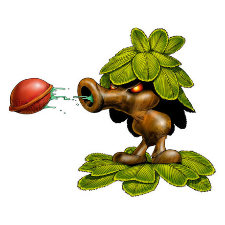 a bush monster firing balls out of its mouth