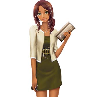 a girl wearing a green dress