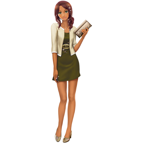 a girl wearing a green dress