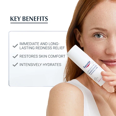 Image 1, key benefits - immediate and long lasting redness relief. restores skin comfort. intensively hydrates. image 2, anti-redness. sensitive skin. day and night. image 3, proven results - week 0 before. week 4 after. clinical study with 55 women with sensitive to very sensitive skin, partly with rosacea and couperosis, 4 weeks of regular use. individual results may vary. image 4, discover more. lotion, sensitive and anti-redness.