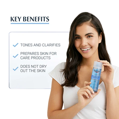Image 1, key benefits. tones and clarifies. prepares skin for care products. does not dry out the skin. image 2, all skin types. cleansing. fragrance free. image 3, clinically proven results. 97% showed increase in skin moisture. corneometer measurement with 30 volunteers, 1 week of regular use of gel and toner, compared to baseline. image 4, key ingredients. hyaluronic acid = helps skin to maintain its natural moisture balance without drying. glyco-glycerol = helps to moisturise the skin and improve its barrier function. image 5, recommended routine. 1 = milk, 2 = toner, 3 = day.