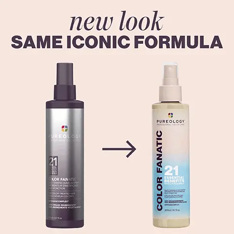 Image 1, new look same iconic formula. Image 2, LEAVE IN CONDITIONER PUREOLOGY PROFESSIONAL COLOR CARE COLOR FANATIC 21 ESSENTIAL BENEFITS 200ml/6710  helps  hair  in  many  ways  from  adding  condition  to  heat  protection  and  colour  protection,  you  only  need  a  little  so  will  last  ages  -lookfantastic  verified  customer  review.  image  3,  this  is  my  number  one  product  21  essential  benefits  renateessentele  it  has  really  helped  the  quality  of  hair.  book  it's  definitely  winner  apparently  won  awards.  4,  formulated  with  21+  detangles  moisturizes  smooths  frizz  adds  shine.  5,  how-to  use  step  1  following  your  pureology  care  regimen  2  mist  all  over  clean  damp  comb  through  3  style  as  desired.  6,  camelina  oil  stimulates  growth  controls  water  loss  coconut  for  healthy-looking  scalp  olive  supports  follicles