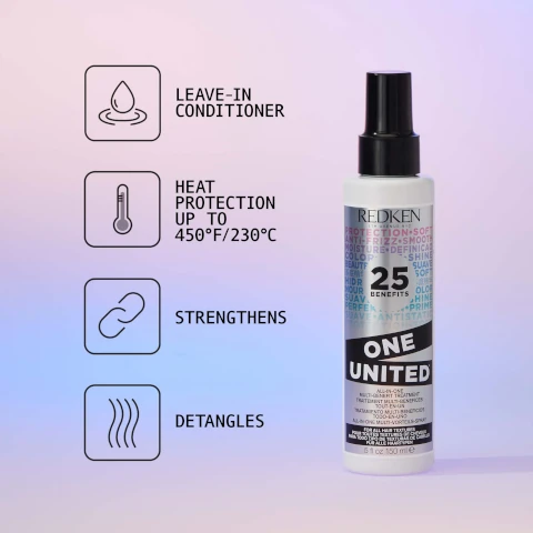 leave in conditioner, heat protection up to 450f / 230 degrees, strengthens, detangles.