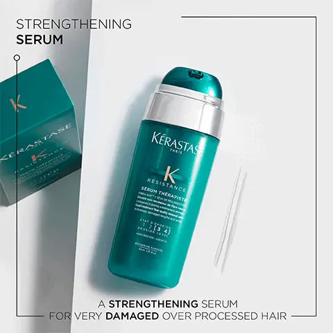 Image 1, Strengthening serum, a strengthening serum for very damaged over processed hair. Image 2, Therapiste. A strengthening range to renew the look of split ends and brittle strands and specially formulated with an innovative fibra-kap. Image 3, Resurrection sap, amino acids and fibre- kap. Image 4, Resistance, Hovig Etoyan/global professional ambassador- In the quest for our desired style: hair strength and condition can be affected by heat styling and chemical processing. Resistance has a product suitable for all types of damaged hair so makes it my go-to clients seeking stronger looking hair.