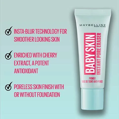 Insta-blur technology for smoother looking skin. enriched with cherry extract a potent antioxidant. poreless skin finish with or without foundation.