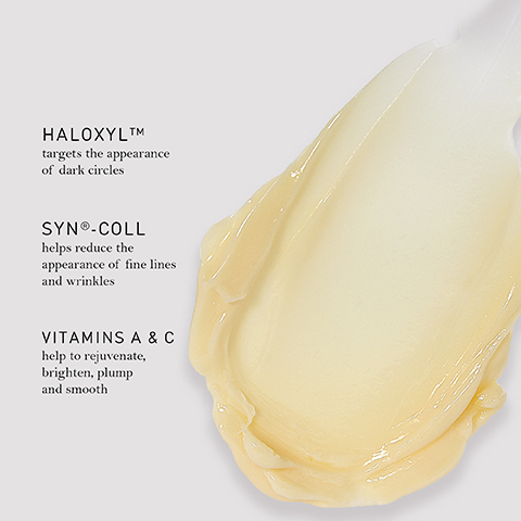 HALOXYLTMM targets the appearance of dark circles SYN®-COLL helps reduce the appearance of fine lines and wrinkles VITAMINS A & C help to rejuvenate, brighten, plump and smooth