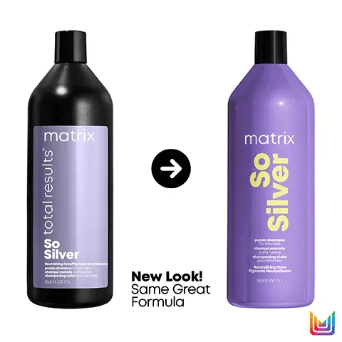 Image 1, new look! same great formula. Image 2, cleanses and tones, neutralises brassy yellow undertones brightens blonde platinum and grey hair. Image 3, so silver starts to neutralise yellow understones from 1st wash cleanse nourish tone purple shampoo, hydrating conditioner neutralising mask