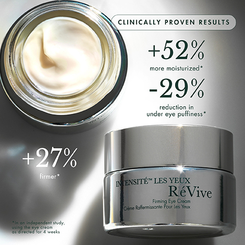 CLINICALLY PROVEN RESULTS +52% more moisturized* -29% reduction in under eye puffiness* +27% firmer* "In an independent study, using the eye cream as directed for 4 weeks INTENSITÉ LES YEUX RéVive Firming Eye Cream Crème Raffermissante Pour Les Yeux