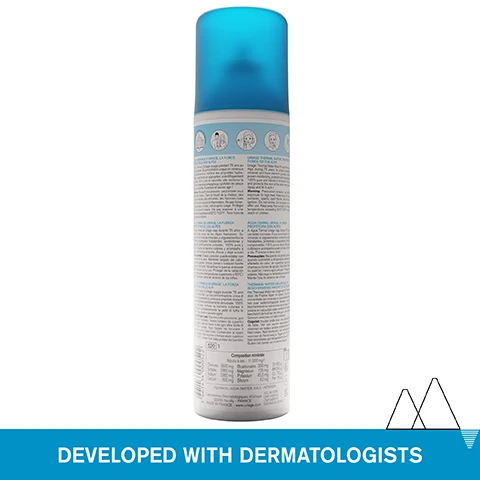 Image 1 - A white and blue spray bottle of Uriage Thermal Water is shown with text on the bottle in multiple languages including URIAGE THERMAL WATER, THE PROTECTIVE FORCE OF THE ALPS and at the bottom a blue bar reads DEVELOPED WITH DERMATOLOGISTS. Image 2 - Close-up of a womans face with water droplets and a hand touching her cheek, with text overlays Refreshing & Soothing mist, From head-to-toe, ALL SKIN TYPES. Image 3 - Close up of a persons face with eyes, nose, and mouth visible, with overlay text +32% hydration after one hour Soothes, Hydrates & Protects and small text *Clinical study conducted using corneometry. Image 4 - Graphic with three points about Uriage thermal water, featuring circular logos with mountains and the brand name, followed by descriptive text including 100% PURE & NATURAL Softens and soothes all skin types, ISOTONIC WATER Acts like a physiological serum in osmosis with the skins cells, and CARING WATER Unique mineral composition of 11g/L naturally moisturizing protective and soothing, with a bottom bar stating ADVANCED DERMATOLOGICAL FORMULA. Image 5 - A scenic mountain and lake image displays four icons and text describing benefits Recommended by dermatologists, Suitable for all skin types, Suitable for patients on cancer treatment, 100% pure & natural. Image 6 - A Uriage Eau Thermale thermal water spray and a Silky Body Lotion tube are shown next to laboratory beakers with drawn mountains above and the text HYDRATING ROUTINE below, also featuring the text URIAGE EAU THERMALE EAU THERMALE URIAGE THERMAL WATER and URIAGE EAU THERMALE EAU THERMALE SILKY BODY LOTION. Image 7 - A Uriage Eau Thermale spray bottle with water splashes featuring text URIAGE EAU THERMALE URIAGE THERMAL WATER 100% PURE ET NATURELLE PURE AND NATURAL HYDRATE - APAISE - PROTÈGE PUISÉE AU COEUR DES ALPES FRANÇAISES HYDRATES - SOOTHES - PROTECTS DRAWN FROM THE HEART OF THE FRENCH ALPS HYPOALLERGÉNIQUE 300 mle 10 fl.oz. and a logo Recommended by Dermatologists.