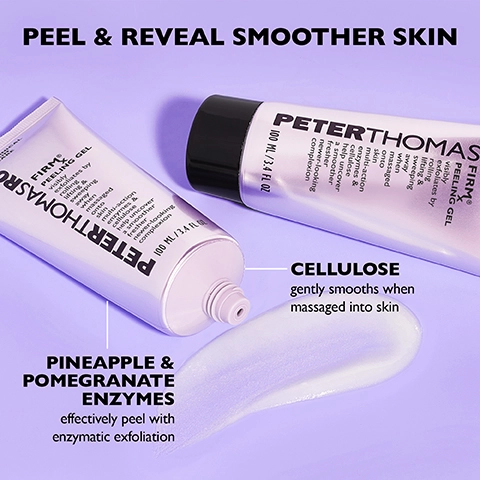 Image 1, peel and reveal smoother skin, cellulose gently smooths when massaged into skin, pineapple and pomegranate enzymes effectively peel with enzymatic exfoliation