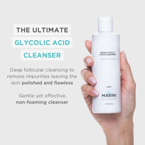 The ultimate Glycolic acid  cleanser: Deep follicular cleansing to remove impurities leaving the skin polished and flawless. Gentle yet effective, non foaming cleanser