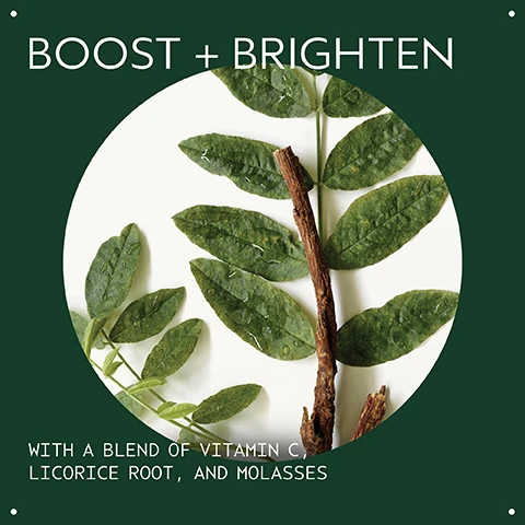 Image 2 - A dark green background features a white circle with green leaves and water droplets, plus brown licorice roots, with the visible text Boost + Brighten and With a blend of Vitamin C, Licorice Root, and Molasses. Image 3 - A thick, wavy swatch of translucent golden-peach gel or cream, slightly glistening, is shown on a white background. Image 4 - An amber bottle with a black pump, labeled AVEDA tulasāra bright concentrate concentré, is centered against a blurred green background, with promotional text stating VISIBLY EVENS SKIN TONE AND REDUCES THE LOOK OF DISCOLORATION OVER TIME. Image 5 - The image features two Aveda Tulasara skincare products, a brown pump bottle labeled AVEDA tulasara™ bright concentrate concentré and a light green jar labeled AVEDA tulasara™ renewing radiance creme crème éclat, alongside instructions HOW TO USE 01 TREAT Tulasara Bright Concentrate 02 MOISTURIZE Tulasara Renewing Radiance Crème. Image 6 - The image shows a dark green background of tropical leaves with three white certification logos: a circular 100% VEGAN logo with a large V in the center, a Certified B Corporation logo with a B inside a circle, and a Cruelty Free INTERNATIONAL logo featuring a leaping bunny.