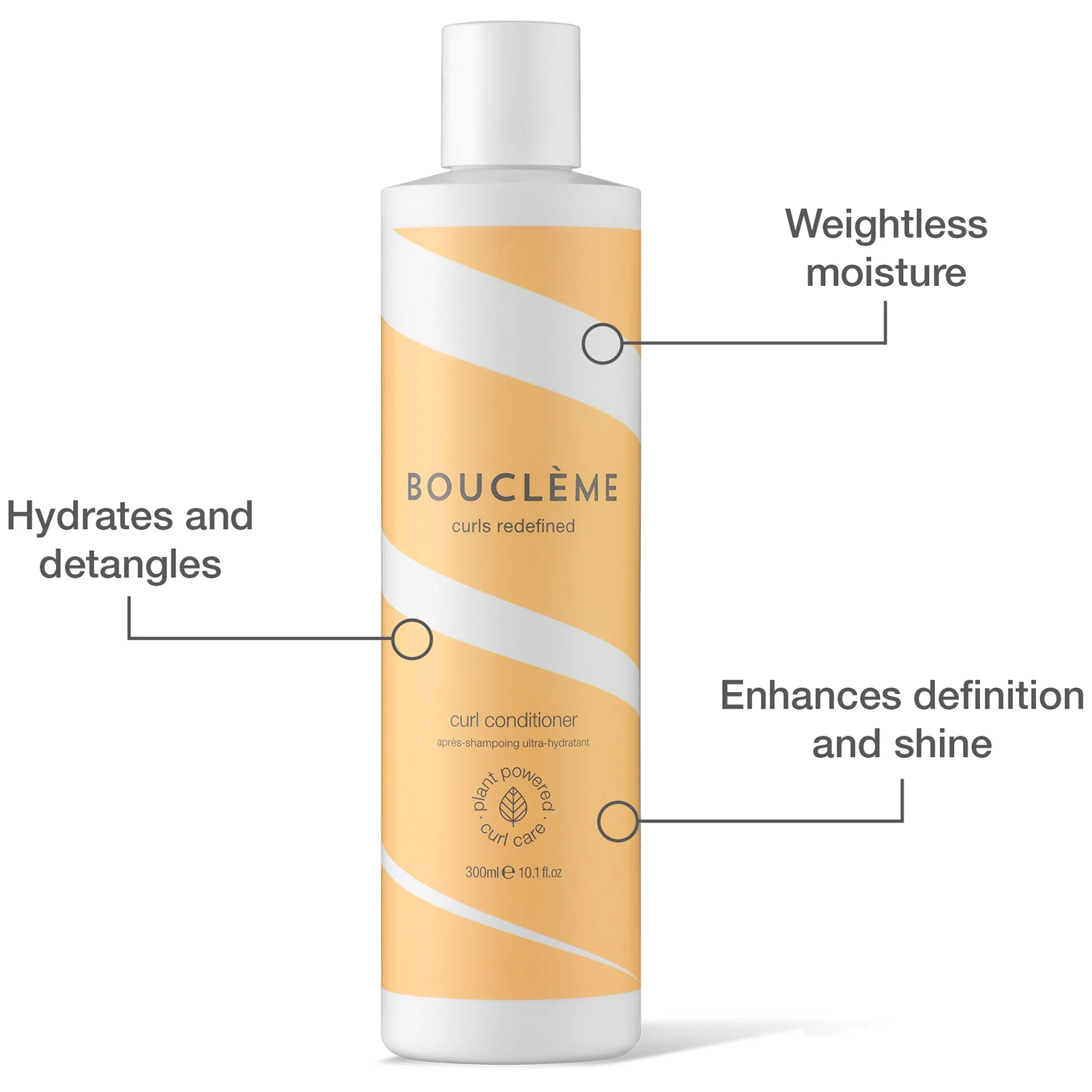 weightless moisture, hydrates and detangles, enhances definition and shine