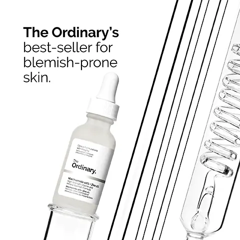 Image 1,The ordinary's best seller for blemish prone skine. Image 2, Boosts skin brightness and improves skin smoothness. 10% niacinamide and 1% zinc PCA. Image 3, niacinamide 10%+ Zinc 1% lightweight water based serum texture. Image 4, achieve smoother skin after 8 weeks. in a clinical study of 35 subjects applying product 2x/day for 8 weeks. Image 5, 1. Prep: cleaners and toners. 2.Treat: water based serums, eye serums, anhydrous and oils. 3. Seal: suspensions, moisturisers and SPF.
