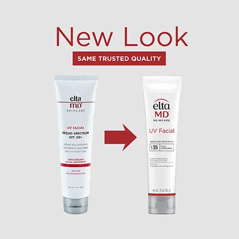 Image 1, new look same trusted quality. Image 2, UVA/UVB sun protection, wear under makeup or alone, elegant and silky and developed for moderate to dry skin. Image 3, number 1 dermatologist recommended, trusted, personally used professional sunscreen brand. Image 4, formulated with hyaluronic acid to reduce the appearance of fine lines and wrinkles. Image 5, think zinc oxide natural mineral compound that works as a sunscreen agent by reflecting and scattering UVA and UVB rays. Image 6, active ingredients 7.5% octinoxate and 7.0% zinc oxide. Image 7, Trusted by Dermatologists. Loved by skin. For over 30 years, EltaMD has been creating innovative products that cater to all skin types and conditions, from cosmetically elegant sunscreen to skincare that repairs and rejuvenates skin. Image 8, Free From oxybenzone parabens ◇ fragrances ◇ dyes. Image 9, complete your regimen, UV facial, foaming facial cleanser, UV lip balm, UV lotion.