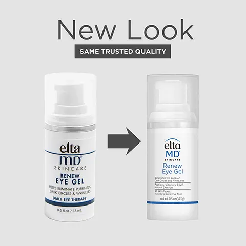 Image 1, new look same trusted quality. Image 2, helps eliminate the appearance of under eye puffiness, reduces the appearance of dark circles, reduces the appearance of fine lines and wrinkles. safe for all skin types. Image 3, formulated with niacinamide (vitamin B3) to reduce redness and restore suppleness. Image 4, safe for all skin types. Image 5, Trusted by Dermatologists. Loved by skin. For over 30 years, EltaMD has been creating innovative products that cater to all skin types and conditions, from cosmetically elegant sunscreen to skincare that repairs and rejuvenates skin. Image 6, Free From parabens ◇ fragrances ◇ dyes. Image 7, Complete your regimen
